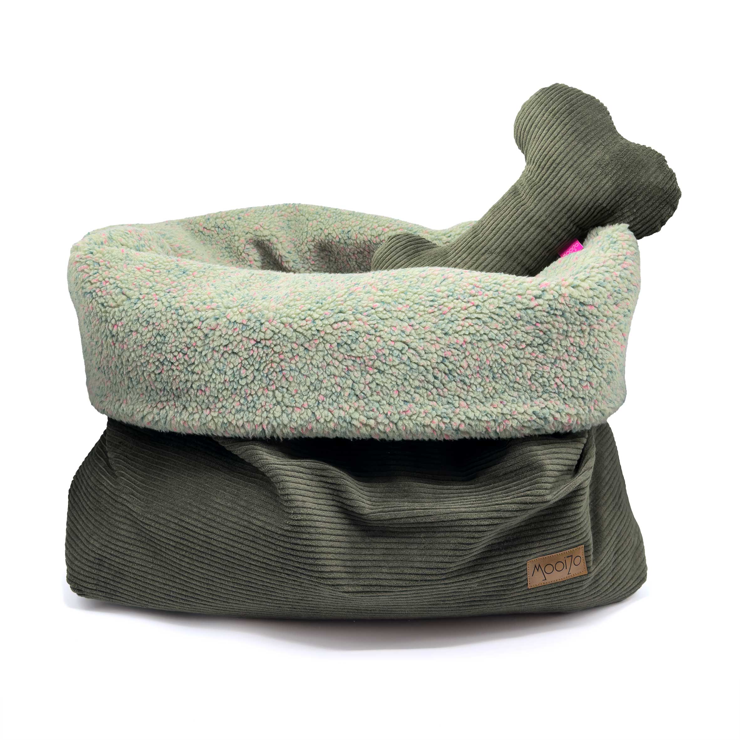 Cozy Mupfel • Hunde Kuschelsack • Breitcord Waldgrün - Teddy Frostgrün-Bunt – Bild 3