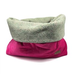Cozy Mupfel • Hunde Kuschelsack • Breitcord Pink - Teddy Frostgrün-Bunt