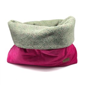 Cozy Mupfel • Hunde Kuschelsack • Breitcord Pink - Teddy Frostgrün-Bunt