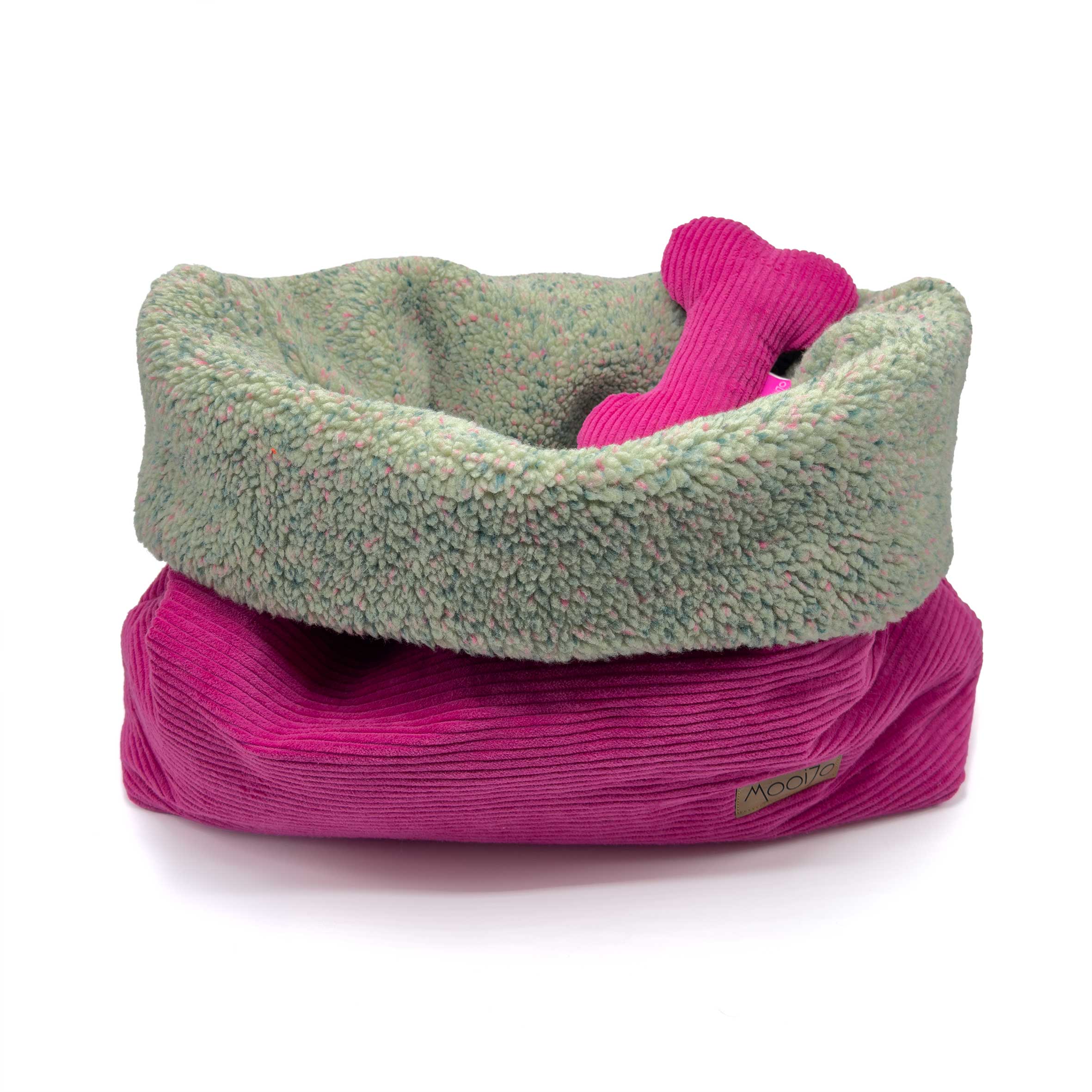 Cozy Mupfel • Hunde Kuschelsack • Breitcord Pink - Teddy Frostgrün-Bunt – Bild 4
