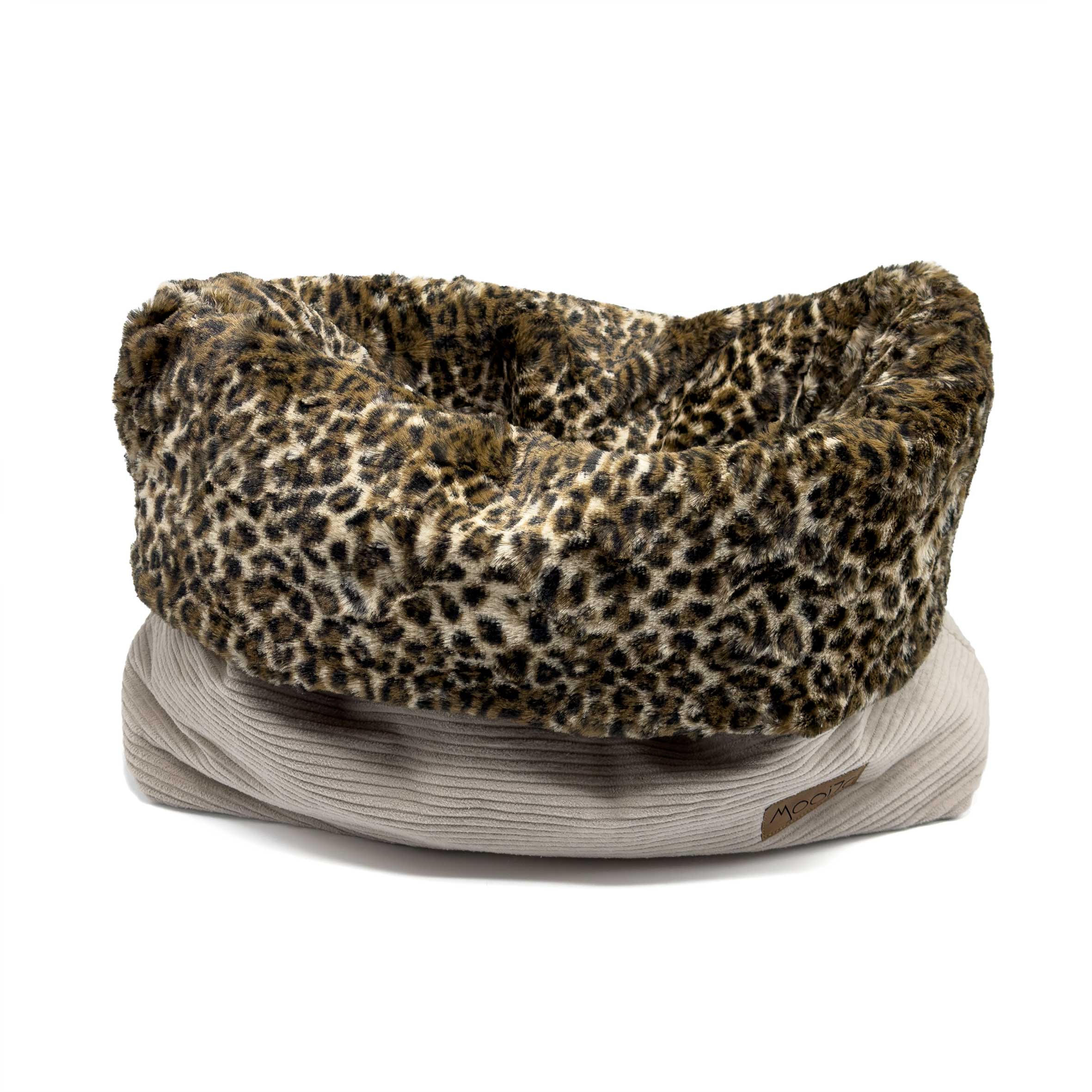 Cozy Mupfel • Hunde Kuschelsack • Breitcord Beige - Fell Leo-Optik